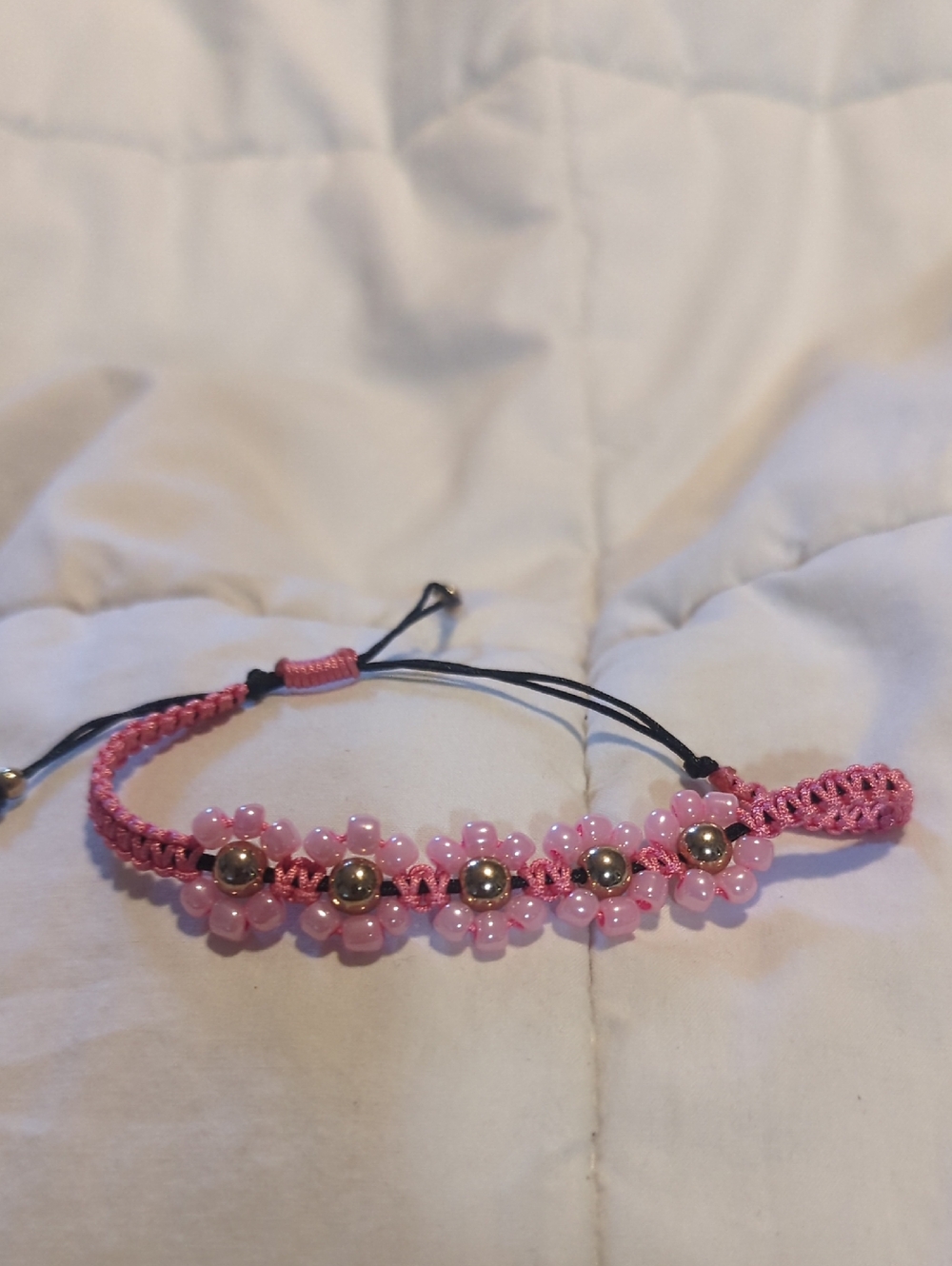 Handmade Pink Beaded Flower Bracelet